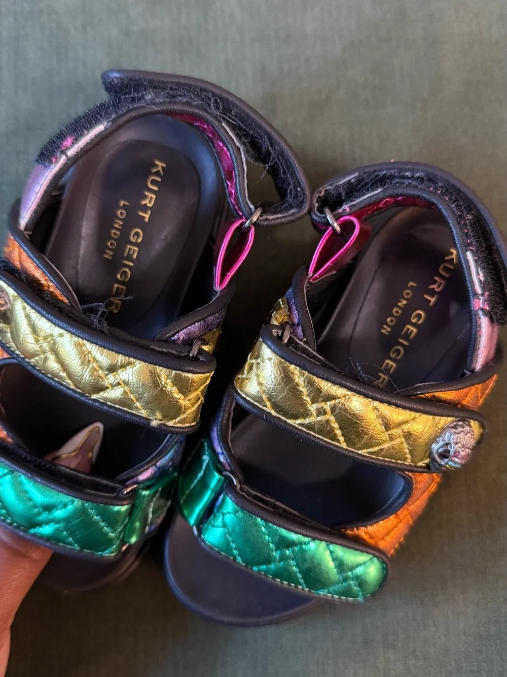 Kurt Geiger Kids Rainbow Metallic Strap Sandals - Green/Gold/Purple 7C